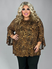 87 PQ {Wild Presence} Brown Leopard Print Ribbed V-Neck Top EXTENDED PLUS SIZE 4X 5X 6X