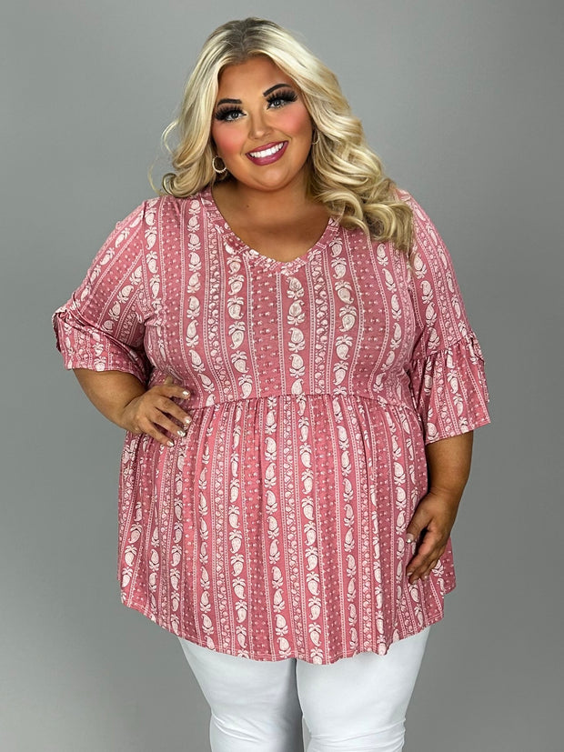 39 PSS {Love Match} Dusty Pink Paisley Babydoll Tunic EXTENDED PLUS SIZE 3X 4X 5X