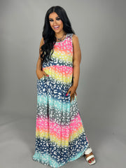 SALE!! LD-Y {Spotted Rainbow}  Multi-Color Long Dress W/Spots PLUS SIZE 1X 2X 3X