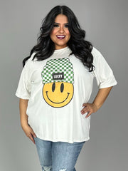 SALE!! 32 GT-B (Lucky Smiley Face) White Graphic Smiley Face  PLUS SIZE 1X 2X 3X