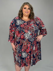 52 PQ {When Floral Met Paisley} Navy/Red Floral Paisley Print Dress EXTENDED PLUS SIZE 4X 5X 6X