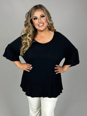 SALE!!  49 SSS-A {Forever Fling} Black Waffle Knit Bell Sleeve Top PLUS SIZE XL 2X 3X