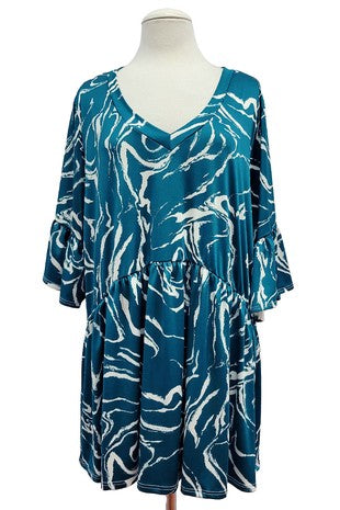 50 PSS {Your New Muse} Teal Swirl Babydoll V-Neck Top  EXTENDED PLUS SIZE 3X 4X 5X