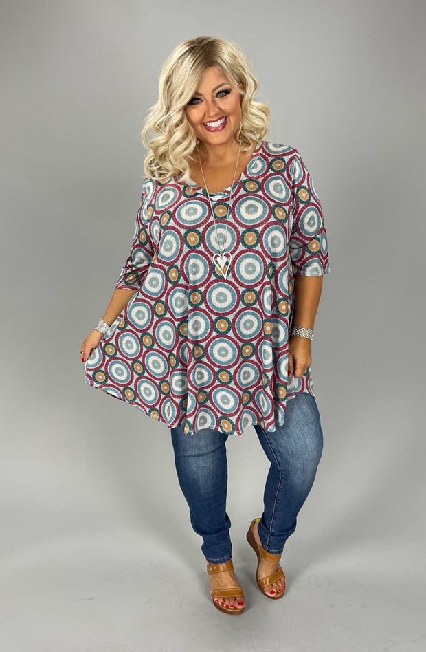 21 PSS {Captivating As Always} Blue/Red Circle Print V-Neck Top EXTENDED PLUS SIZE 3X 4X 5X