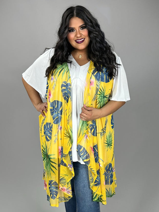 29 OT-A {Palm Figures} Yellow Palm Leaf Vest PLUS SIZE