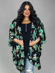 SALE!! 62 OT-P {Making It Happen} Black/Mint Floral Kimono  PLUS SIZE XL 2X 3X 4X 5X