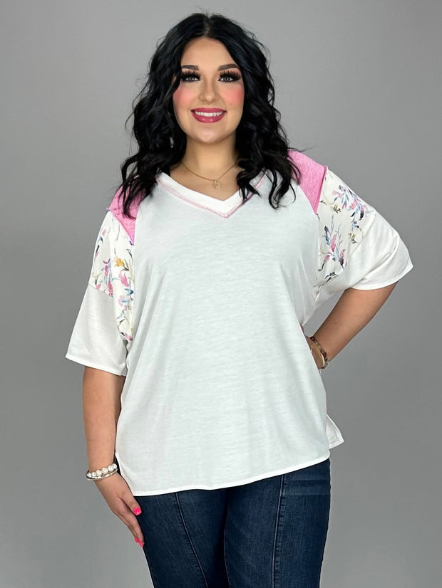 SALE!! 45 CP-C {Breakaway} Pink/White Tunic Floral Detail  PLUS SIZE 1X 2X 3X