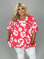 87 PSS {Take The Lead} Red/Ivory Floral V-Neck Top EXTENDED PLUS SIZE 4X 5X 6X