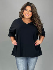 46 SSS-H {Charm Me} Black Oversized V-Neck Top  PLUS SIZE 1X 2X 3X