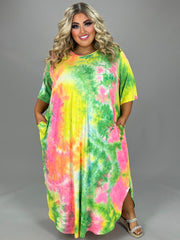 LD-S {In My Element} Yellow/Green Tie Dye Maxi Dress CURVY BRAND!!! EXTENDED PLUS SIZE XL 2X 3X 4X 5X 6X