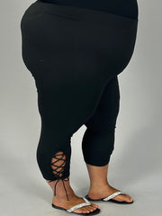 BT-R {Pep In My Step} Black Capri Leggings w/Side Tie CW EXTENDED PLUS SIZE 3X 4X 5X