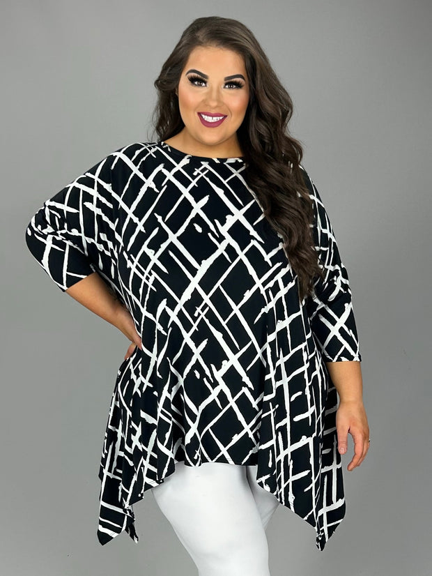 52 PQ {Make Your Day} Black Brush Stroke Print Asymmetrical Top EXTENDED PLUS SIZE 3X 4X 5X