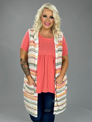 61 OT-A {Eye Candy} Multi-Color Stripe Print Vest w/Hood  PLUS SIZE XL 2X 3X