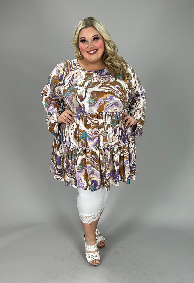 55 PLS {Something Right} Purple Teal Marbled Tiered Top EXTENDED PLUS SIZE 3X 4X 5X