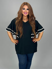 73 SD {No Issues Here} Black Textured Flutter Sleeve Top PLUS SIZE XL 2X 3X