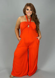 LD-I {Resort Queen} Orange Off Shoulder Wide Leg Jumpsuit PLUS SIZE 1X 2X 3X