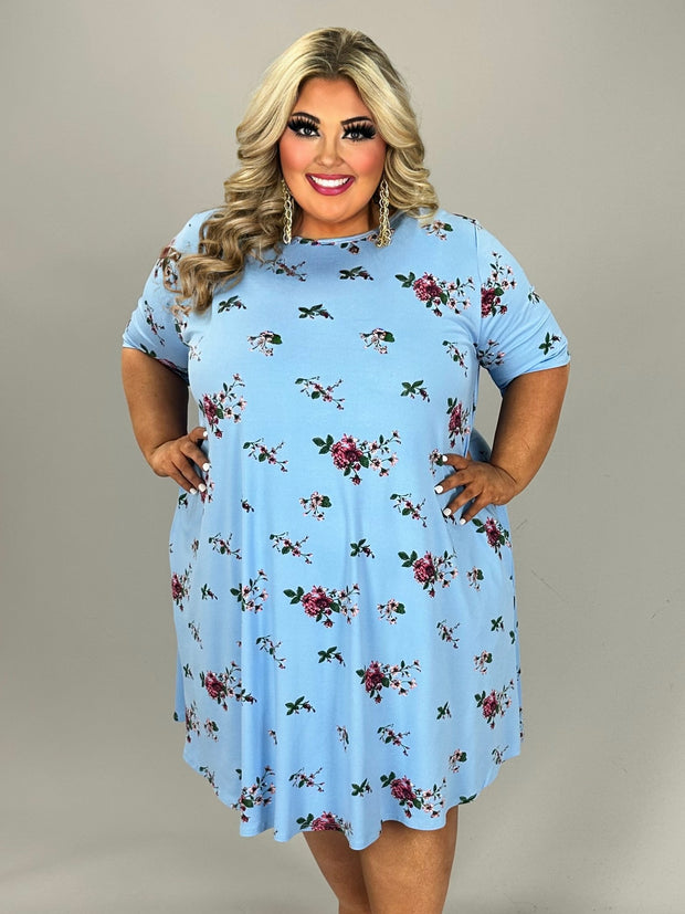 SALE!! 26 PSS-I {Perfect Lady} Blue Floral Dress w/Pockets EXTENDED PLUS SIZE 4X 5X 6X