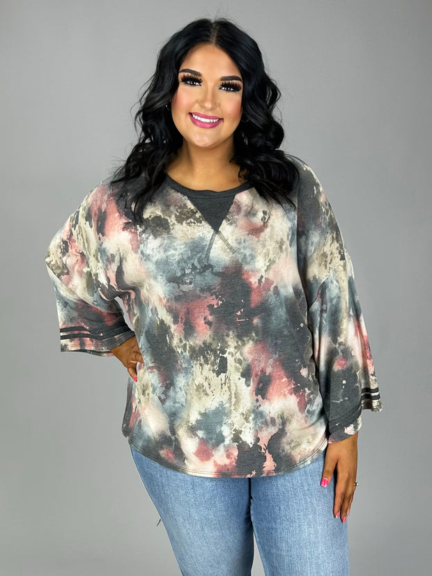 SALE!! 55 PSS-J {Fame Game} Charcoal Mauve Tie Dye Tunic PLUS SIZE XL 2X 3X