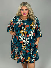 SALE!! 17 PQ {Dreams Come True} Teal/Black Floral V-Neck Dress EXTENDED PLUS SIZE 4X 5X 6X