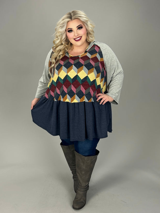 80 HD {Beautiful Soul} Grey Multi Contrast Print Hoodie CURVY BRAND EXTENDED PLUS SIZE 4X 5X 6X