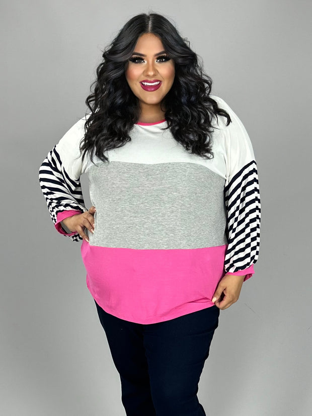 SALE!! 31 CP {Mind Your Manners} H. Grey Fuchsia Striped Top PLUS SIZE XL 2X 3X