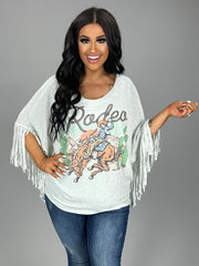 SALE!! 81 GT-X {Rodeo Ride} Lt. Grey Dolman Fringe Top PLUS SIZE 1X 2X 3X