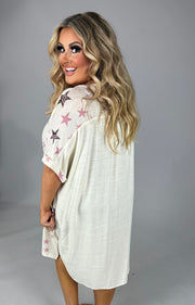 SALE!! 66 PSS-N {Superstar} "UMGEE" White Star Print Tunic PLUS SIZE XL 1X 2X