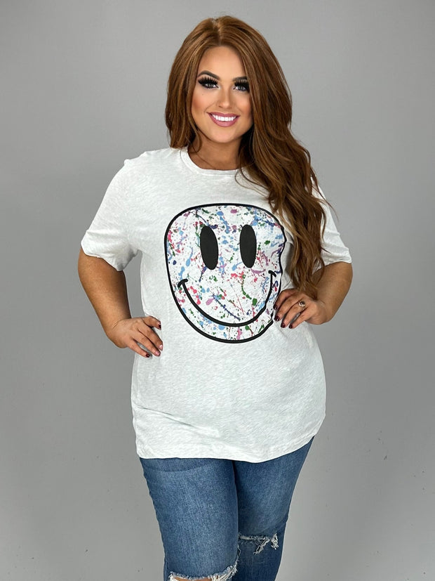 12 GT-M {Big Smiles} Ash Grey Splatter Smiley  Graphic Tee PLUS SIZE 1X 2X 3X