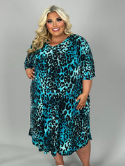 SALE!! 30 PSS {Wild Down Under} Teal Leopard V-Neck Dress EXTENDED PLUS SIZE 3X 4X 5X