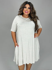 26 PSS {Closing The Distance} Grey/Ivory Stripe Print Dress PLUS SIZE XL 2X 3X