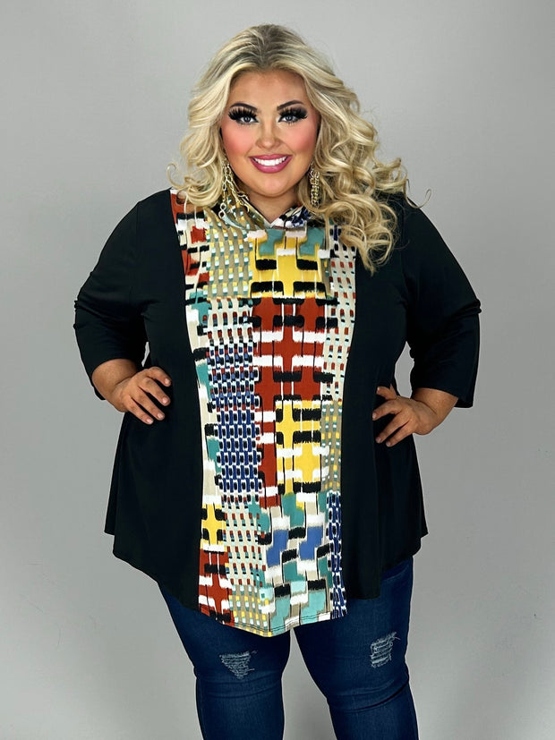 SALE!! 34 HD-N {Rock The Runway} Black/Mulit-Color Print Hoodie CURVY BRAND!!!  EXTENDED PLUS SIZE 4X 5X 6X (May Size Down 1 Size)