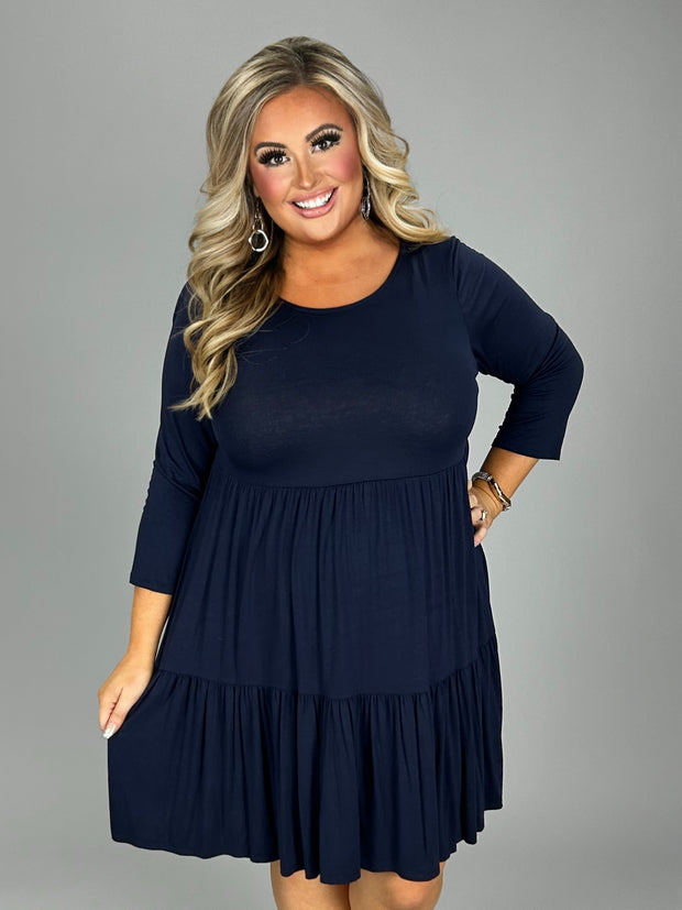 33 SQ-G {Enlighten Me} Navy Tiered Dress PLUS SIZE 1X 2X 3X