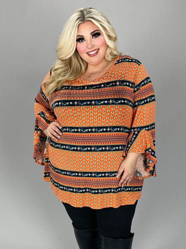 44 PQ {Be Kind Today} Orange Floral Stripe V-Neck Top EXTENDED PLUS SIZE 4X 5X 6X