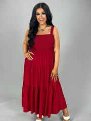 SALE!! LD-V {Decide The Vibe} Dk Red Smocked Tiered Sundress PLUS SIZE 1X 2X 3X