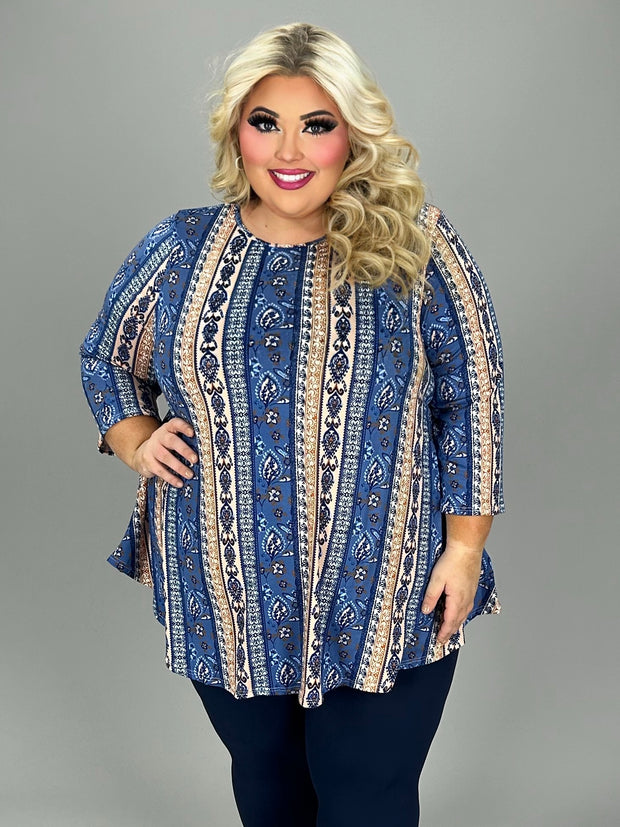 20 PQ [All the Right Reasons} Blue Tribal Print Top EXTENDED PLUS SIZE 4X 5X 6X