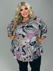 SALE!! 31 PQ {Extra Dose of Style} Purple/Grey Paisley Print Top  EXTENDED PLUS SIZE 4X 5X 6X