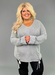 SALE!! SLS-S {Just Enjoy It} "UMGEE" Gray Ribbed Sweater with Detail