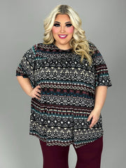 59 PSS {That's Fine By Me} Burgundy Multi Print Top EXTENDED PLUS SIZE 4X 5X 6X