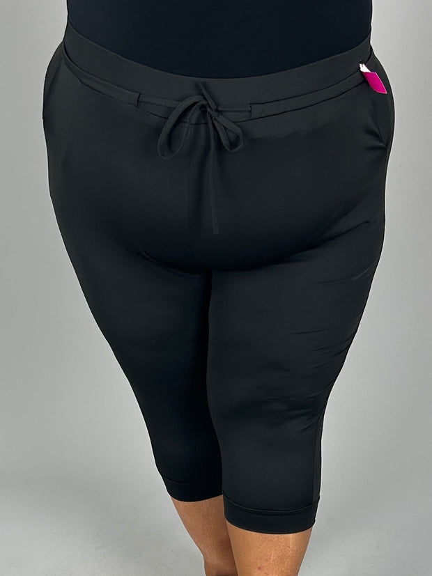 BT-O {New Rules} Black Capri Joggers w/Pockets EXTENDED PLUS SIZE 2X 4X 5X