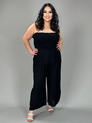 SALE!! LD-B/M {Answers For You} Black Smocked Jumpsuit PLUS SIZE 1X 2X 3X