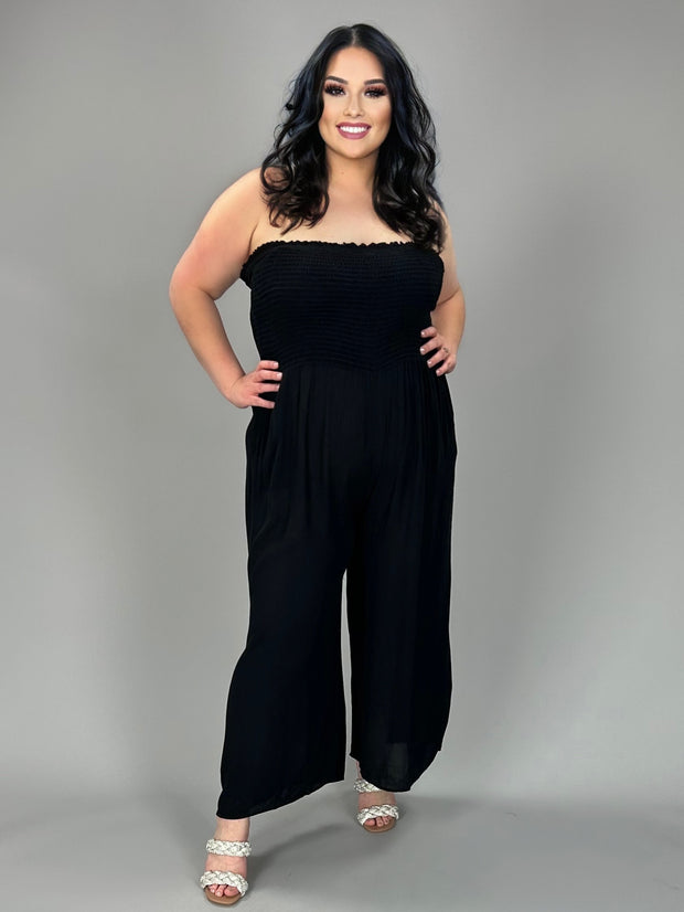 SALE!! LD-B/M {Answers For You} Black Smocked Jumpsuit PLUS SIZE 1X 2X 3X