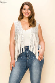 SALE!! 36 OT {A Way To Go} Natural Rhinestone Fringe Vest PLUS SIZE XL 2X 3X