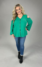 SALE!! 46 OS {Leopard Defined} Kelly Green Cold Shoulder Top PLUS SIZE XL 2X 3X