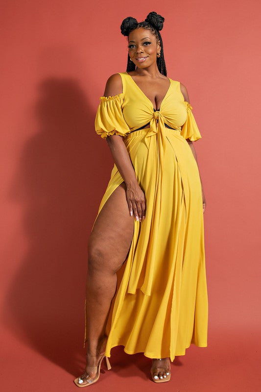 52 SET {Ready For Fame} Mustard 2 Piece Skirt Set PLUS SIZE 1X 2X 3X