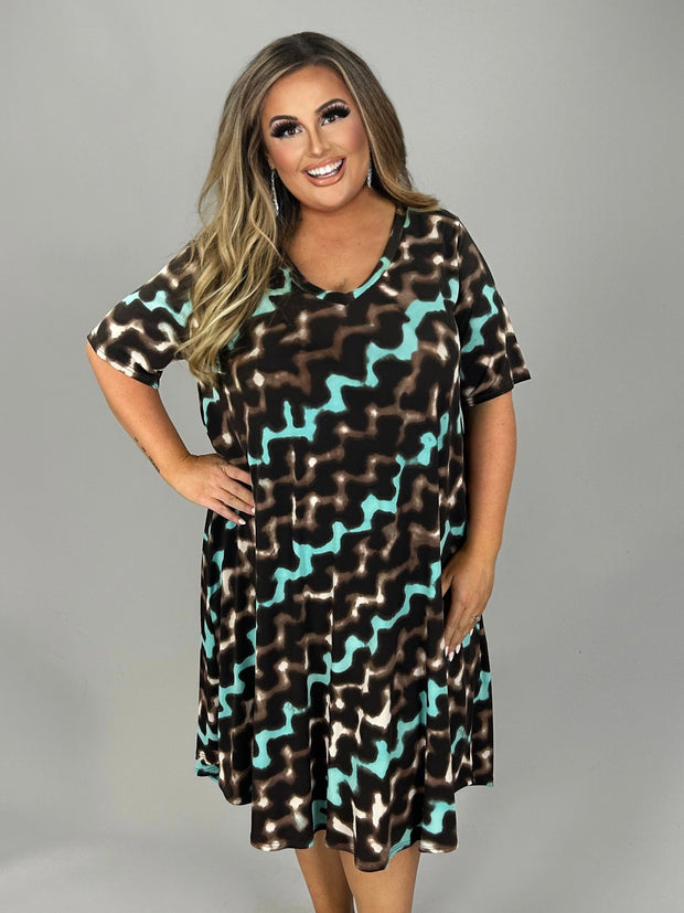 SALE!! 17  PSS-O {Wavelength} Brown/Mint Print V-Neck Dress PLUS SIZE 1X 2X 3X