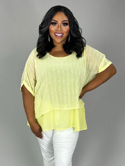 40 CP-A {Lemoncello} Umgee Yellow Swiss Dot Chiffon Top PLUS SIZE XL 1X 2X