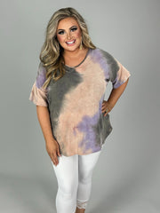 59 PSS {A Little Fun} Mauve/Charcoal Tie Dye Top PLUS SIZE 1X 2X 3X