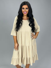 SALE!! 11 SSS-H {All The Buzz} H. Beige Tiered Ruffle Sleeve Dress PLUS SIZE 1X 2X 3X