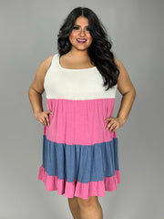 SALE!! 26 SV-G {No Letting Go} Pink/Blue Contrast Print Dress PLUS SIZE 1X 2X 3X