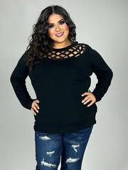 39 SD {A Wonderful Place}VOCAL Black Cut Out Neck Top PLUS SIZE XL 2X 3X